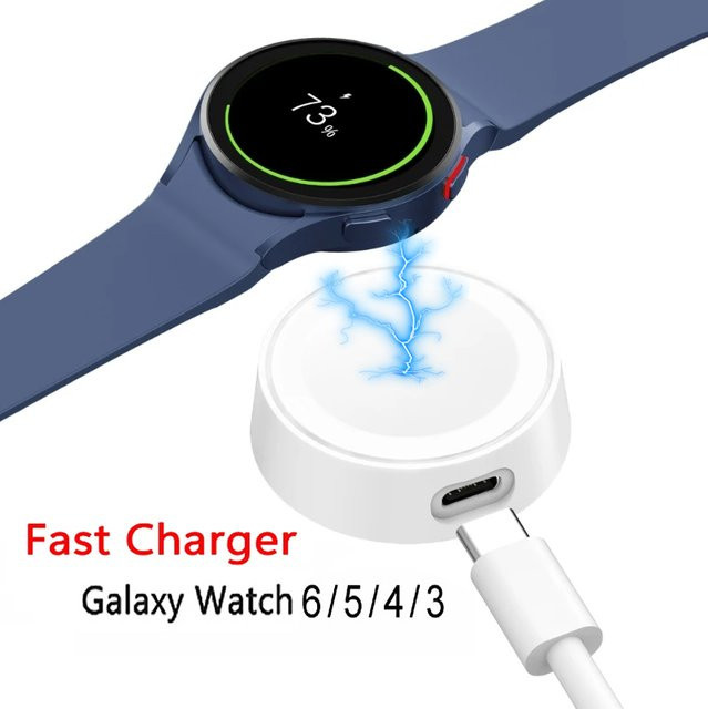 Samsung USB-C Schnellladekabel und Ladestation für Galaxy Watch 6, 5, 4, 3 und Active in Weiß - Bild 1