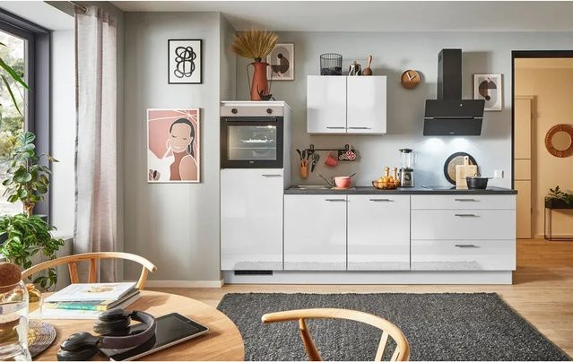pino Küchenzeile Lichtgrau Hochglanz mit Geräteschrank Breite: 250 cm, Höhe: 174 cm, Tiefe: 60 cm - Bild 1
