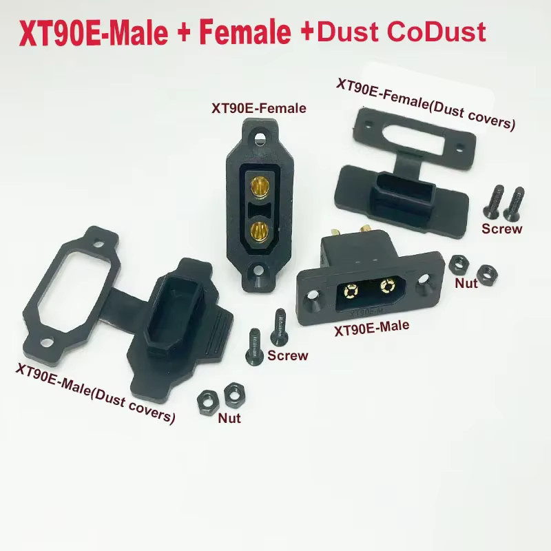 XT90E-F und XT90E-M Anschlussstecker für Panel und Montagesockel mit Staubschutz, Schwarz - Bild 2