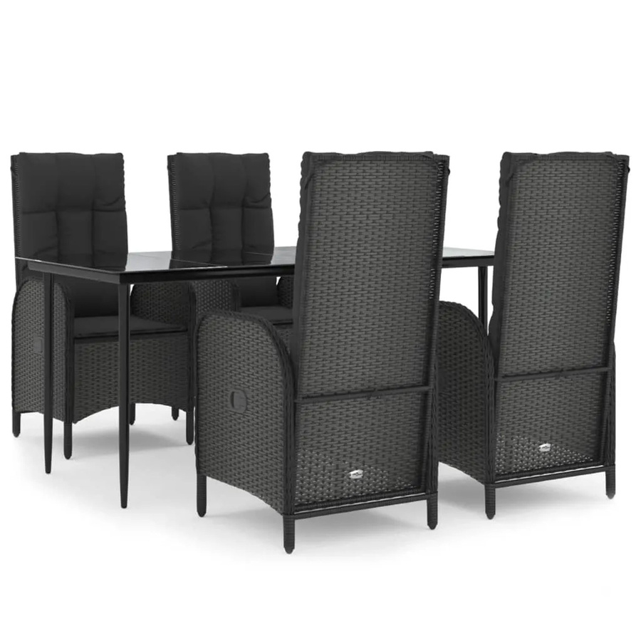 vidaXL 5-teilige Garten-Essgruppe aus Poly Rattan in Schwarz mit Kissen und Tisch aus gehärtetem Glas - Bild 2