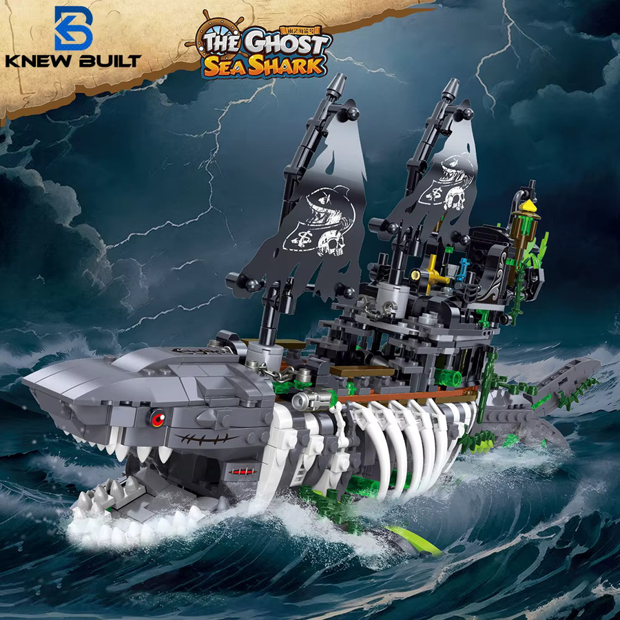 KNEW BUILT Geister-Seehai-Piratenschiff, Bausteine, mit LED - Bild 1