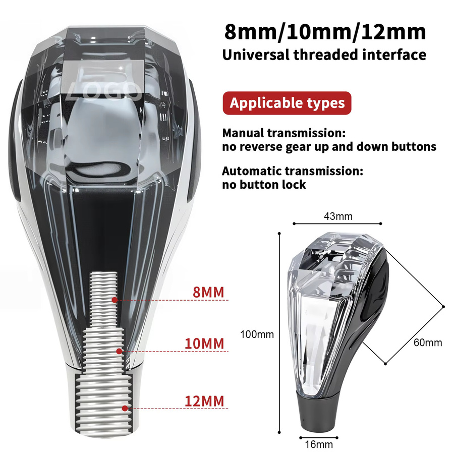 BIEPU Kristall-Schaltknauf mit LED in sieben Farben, transparent, passend für 8-10-12mm Durchmesser, 5-Gang oder 6-Gang, kompatibel mit Toyota, Lexus, Mitsubishi und Honda - Bild 4