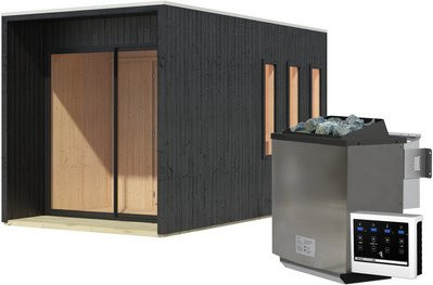 KARIBU Saunahaus Marienburg in Schwarz mit 9 kW Bio-Ofen, H x B x T: 242 x 425 x 217 cm - Bild 1