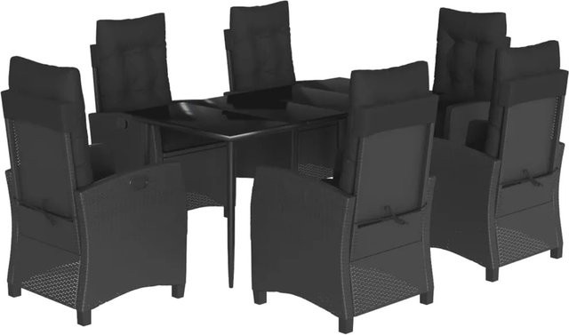 vidaXL 7-teilige Garten-Essgruppe aus Poly-Rattan mit Kissen in Schwarz - Bild 1