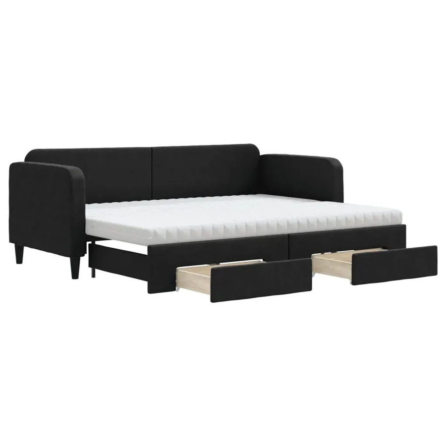 vidaXL Tagesbett ausziehbar mit Schubladen in Schwarz mit Polsterung und Schaumstoff, B/T/H: 200 x 80 x 75 cm - Bild 2