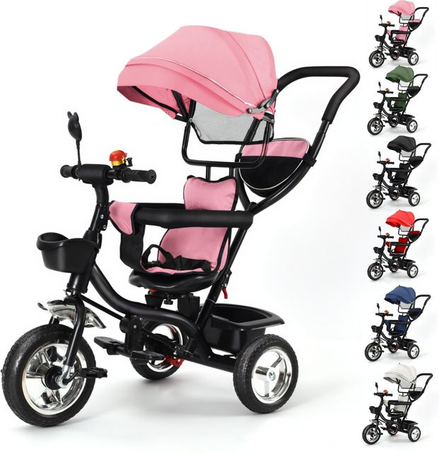 Unisex Kinder-Dreirad mit umkehrbarem Sitz, Sonnenschutz und Stauraum in Rosa/Pink - Bild 1