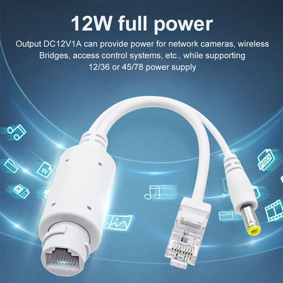 ALLOET 48V auf 12V PoE-Splitter-Adapter, wasserdichtes Ethernet-Adapterkabel für IP-Kameras, AP und VoIP-Telefone, Farbe: Weiß - Bild 2