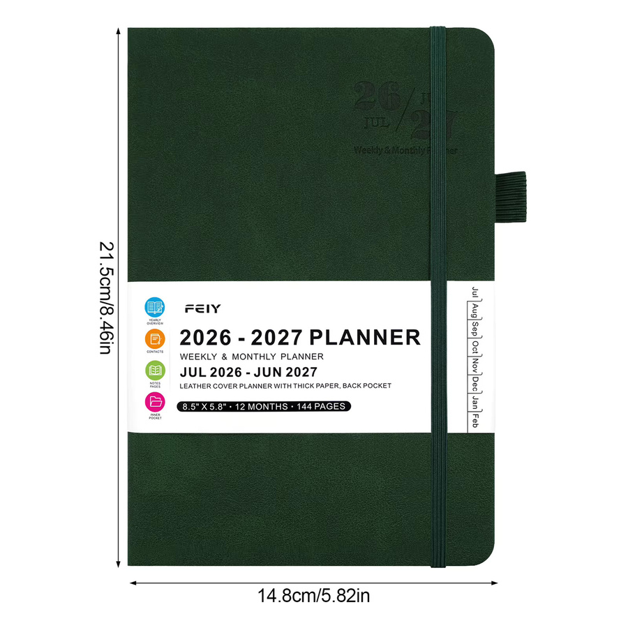 A5 Planer Notizbuch 2026-2027 mit Wochenübersicht, Hardcover, Grau - Bild 6