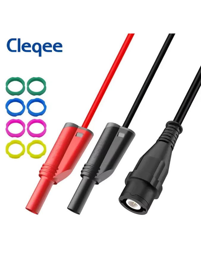 Cleqee P1204 Oszilloskop-Messleitung mit RG58-Koaxialkabel, Sicherheits-BNC-Stecker auf zwei stapelbare 4-mm-Bananenstecker, Länge: 120 cm - Bild 4