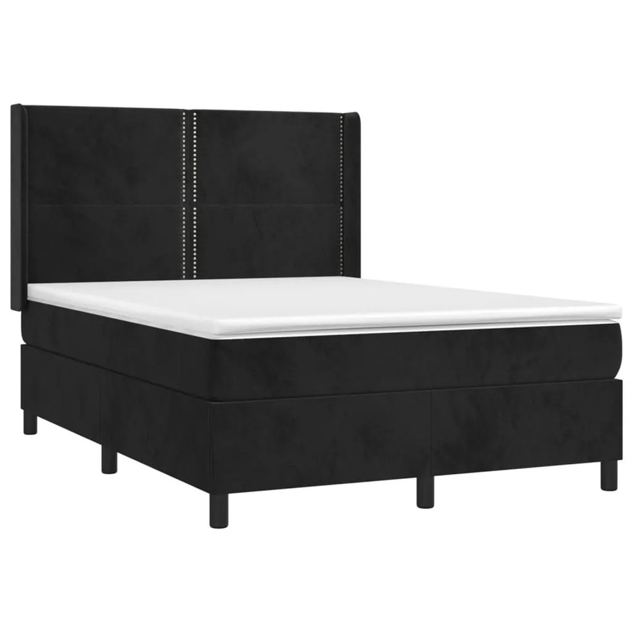 vidaXL Boxspringbett mit Matratze in Schwarz, Samt, mit LED-Unterbettbeleuchtung und USB-Ladeport, B/T/H: 140 x 200 x 147 cm - Bild 2