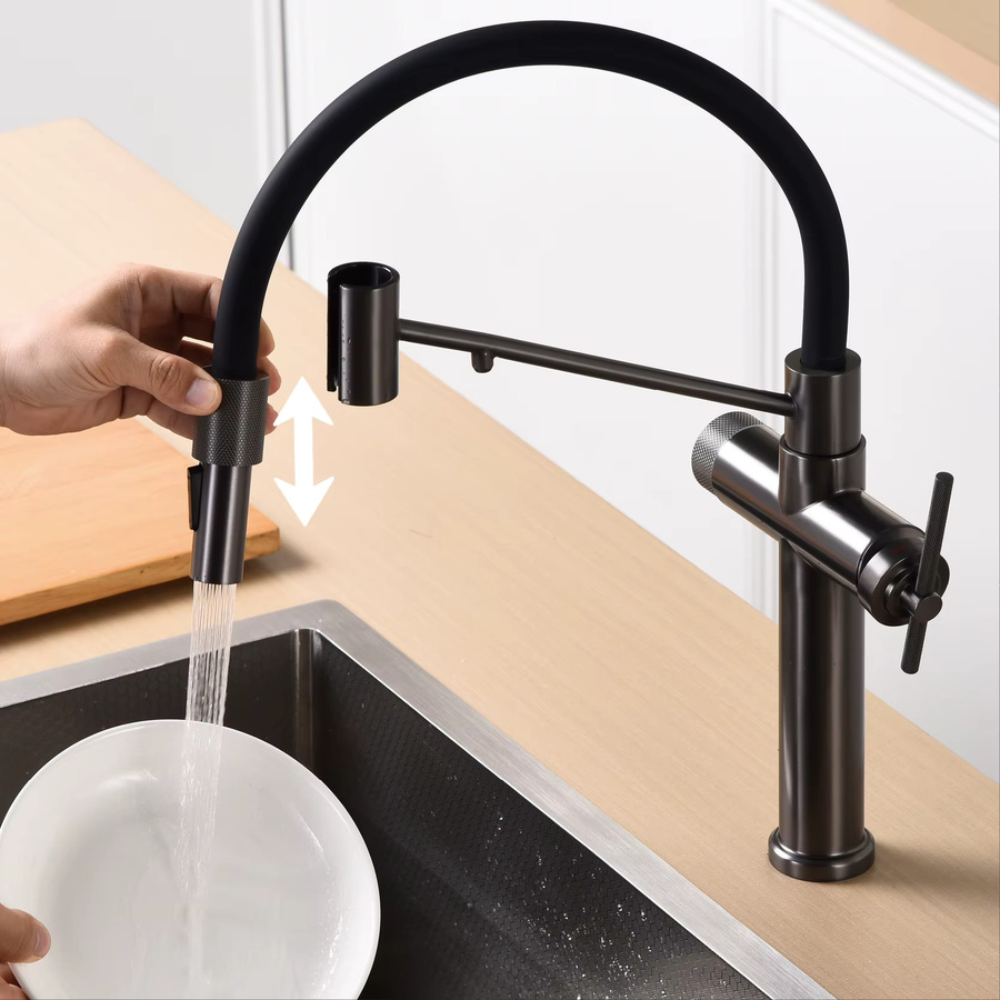 Aitana 3-in-1 Einloch-Küchenarmatur in Gun Grey mit separatem Filter-Wasserhahn und ausziehbarem Sprühhahn für Heiß- und Kaltwasser - Bild 4