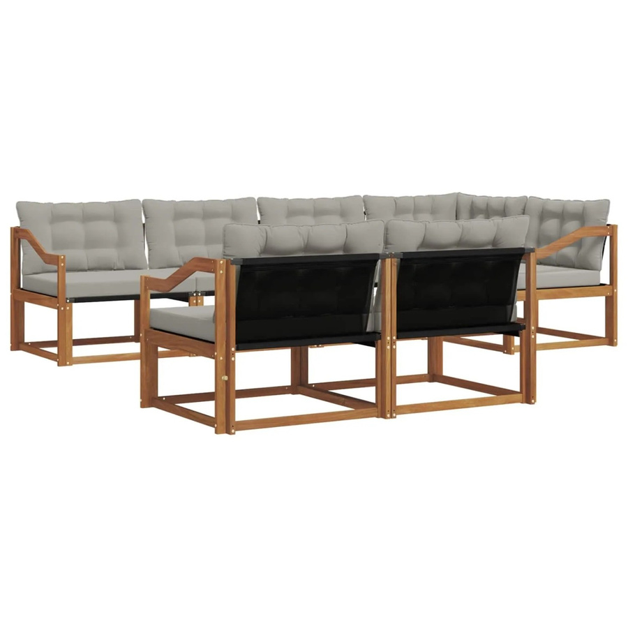 vidaXL Outdoor-Sofagarnitur 7-teilig aus Akazienholz mit Textilene und Kissen in Braun, Grau und Beige - Bild 2