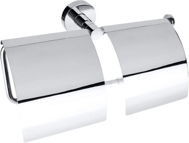 Brillantbad BOMEGA Papierrollenhalter 2 fach mit Deckel aus Messing in Chrom poliert, Farbe: Silber, B/H/T: 27,0 x 14,0 x 1,0 cm - Bild 1