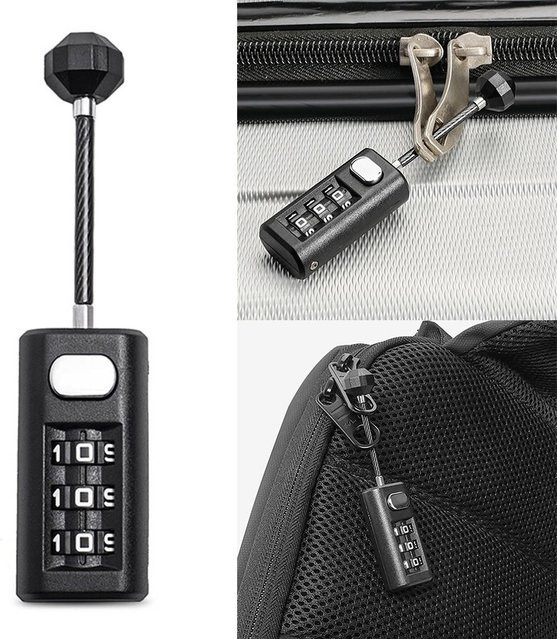 Mini-Schloss mit 3-stelligem Codepasswort in Schwarz für Rucksack, Gepäck und Schränke - Bild 1