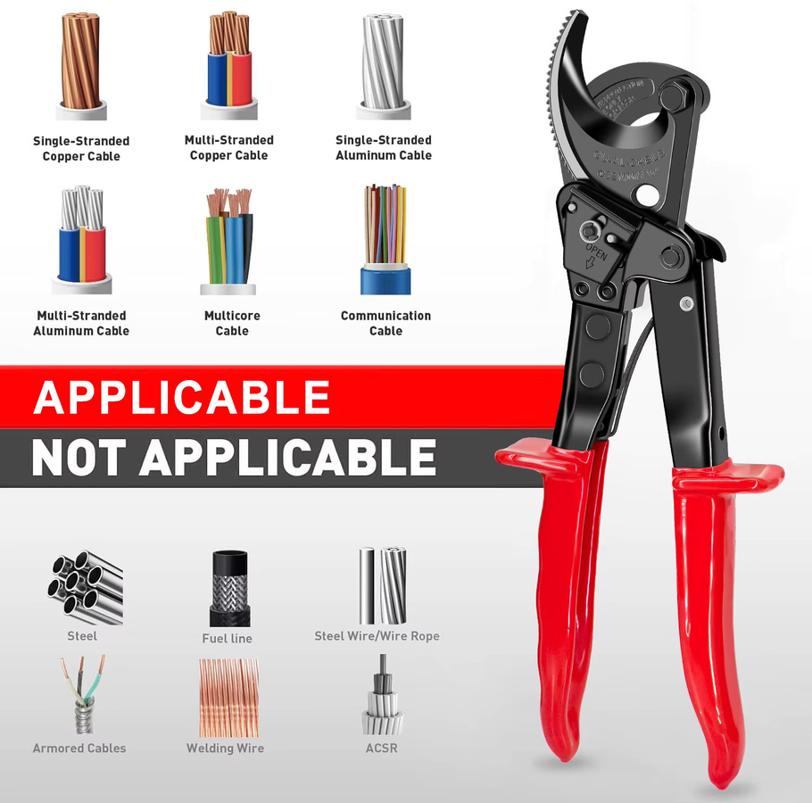 CLAMPLUS Manueller Ratschen-Kabelschneider für Aluminium, Kupfer und Kabel mit 32 mm Schnittleistung - Bild 2