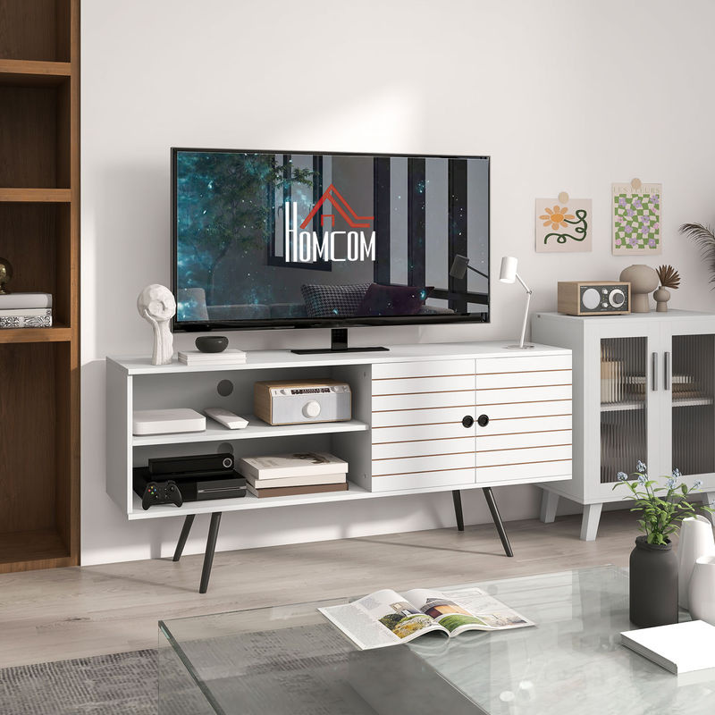 HOMCOM TV-Möbel in Weiß, moderne TV-Bank für Fernseher bis zu 65 Zoll mit 2 offenen Fächern und 1 verstellbarem Regal, B/T/H: 145 x 38 x 65 cm - Bild 2