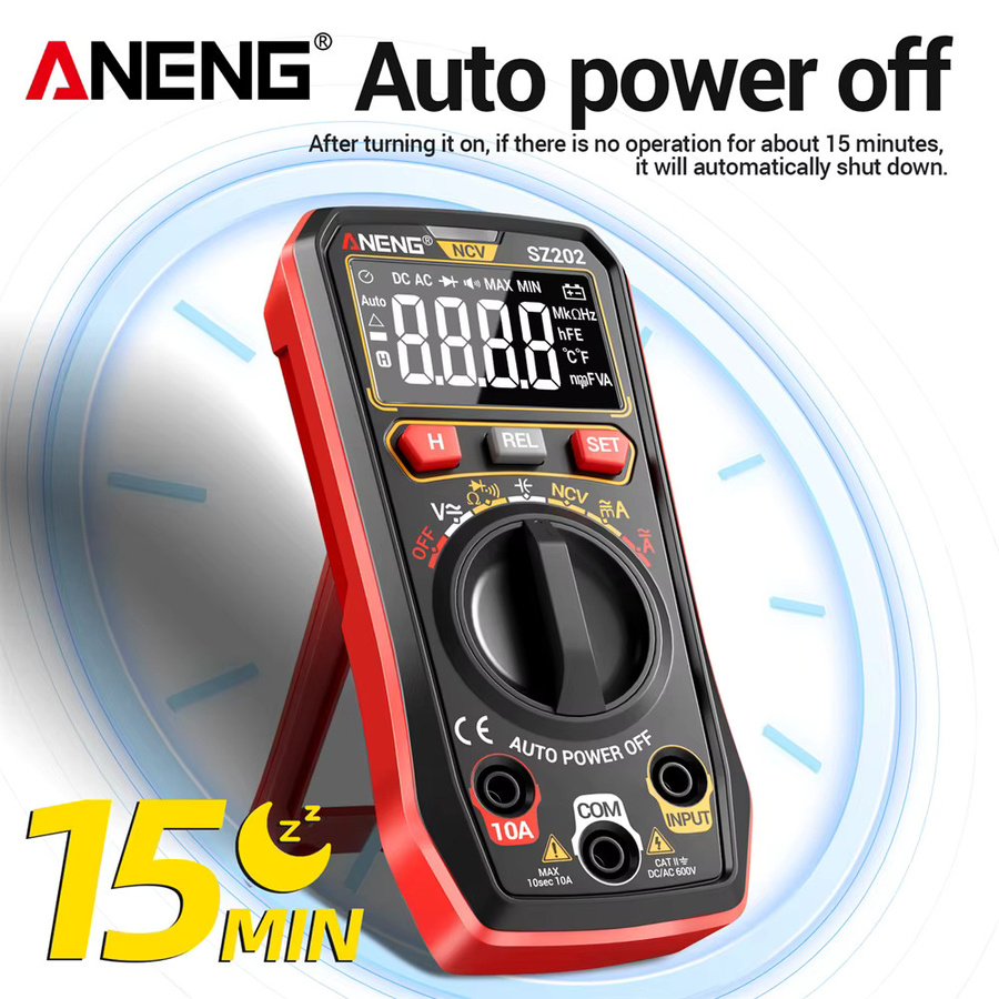ANENG SZ202 Digitales Multimeter zur Messung von AC/DC Spannung, Strom bis 10A, Widerstand und Kondensatoren mit NCV-Funktion und Buzzer - Bild 3