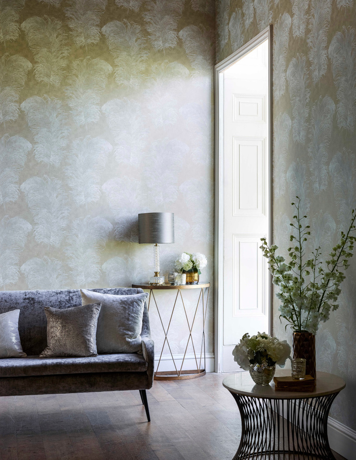 Harlequin Tapete Operetta Slate in Grau mit botanischem Animal-Print im Art-Deco-Stil aus Vlies - Bild 1