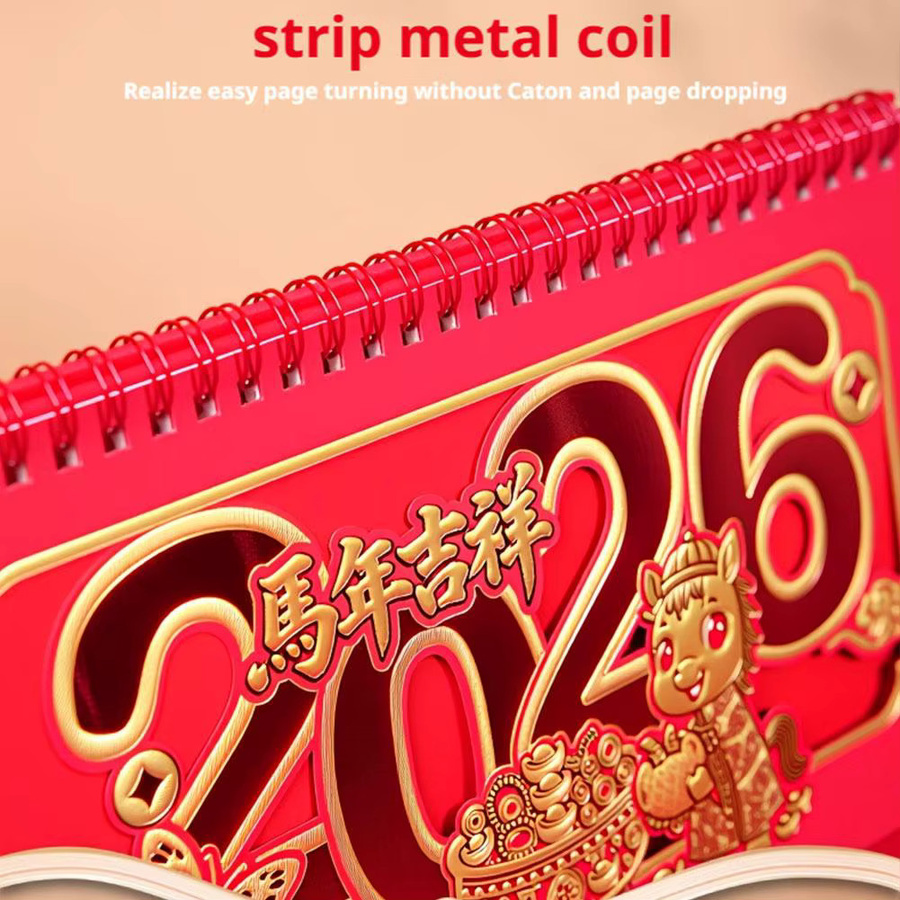 Roter Tischkalender 2026 Jahr des Pferdes im chinesischen Stil mit Monatsübersicht - Bild 3