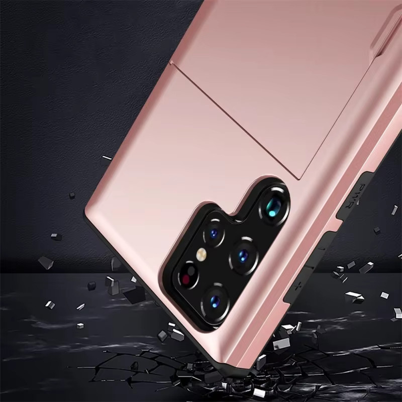 Stoßfeste Hartschalen-Handyhülle mit Kartenhalter als Wallet-Schutzhülle für Samsung Galaxy S22 S23 S24 S25 S26 Ultra Plus Edge in Pink - Bild 2