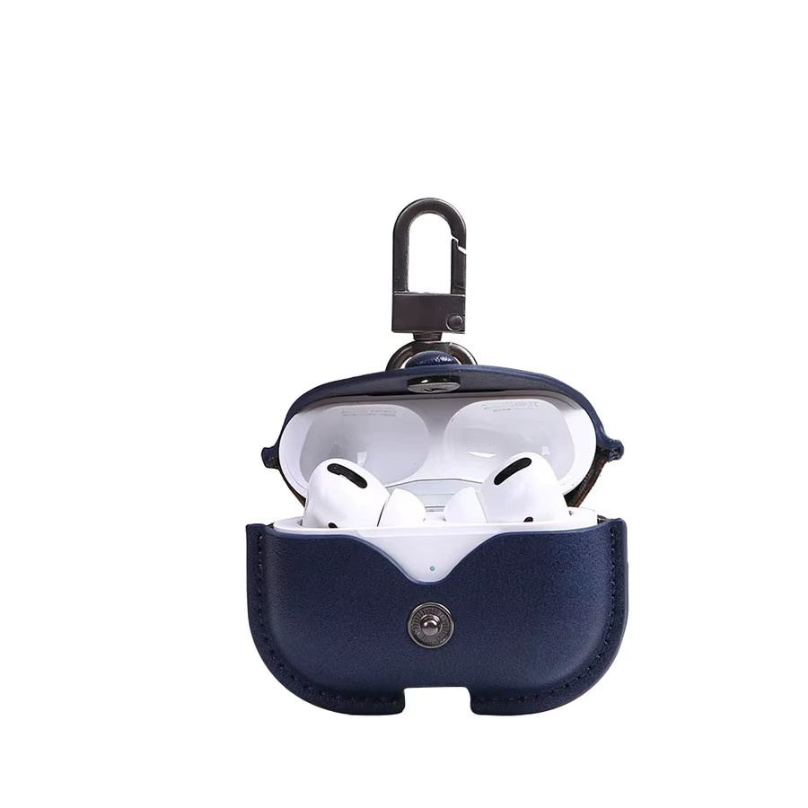Retro-Luxus-Ledertasche für Apple AirPods 4, 3, 2, 1 und Pro 2, Business-Kopfhörerhülle mit Haken in Schwarz - Bild 3