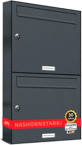 AL Briefkasten für 2 Parteien, Aufputzmontage, grau, B/H/T: 38,5 x 68,4 x 11,6 cm - Bild 1