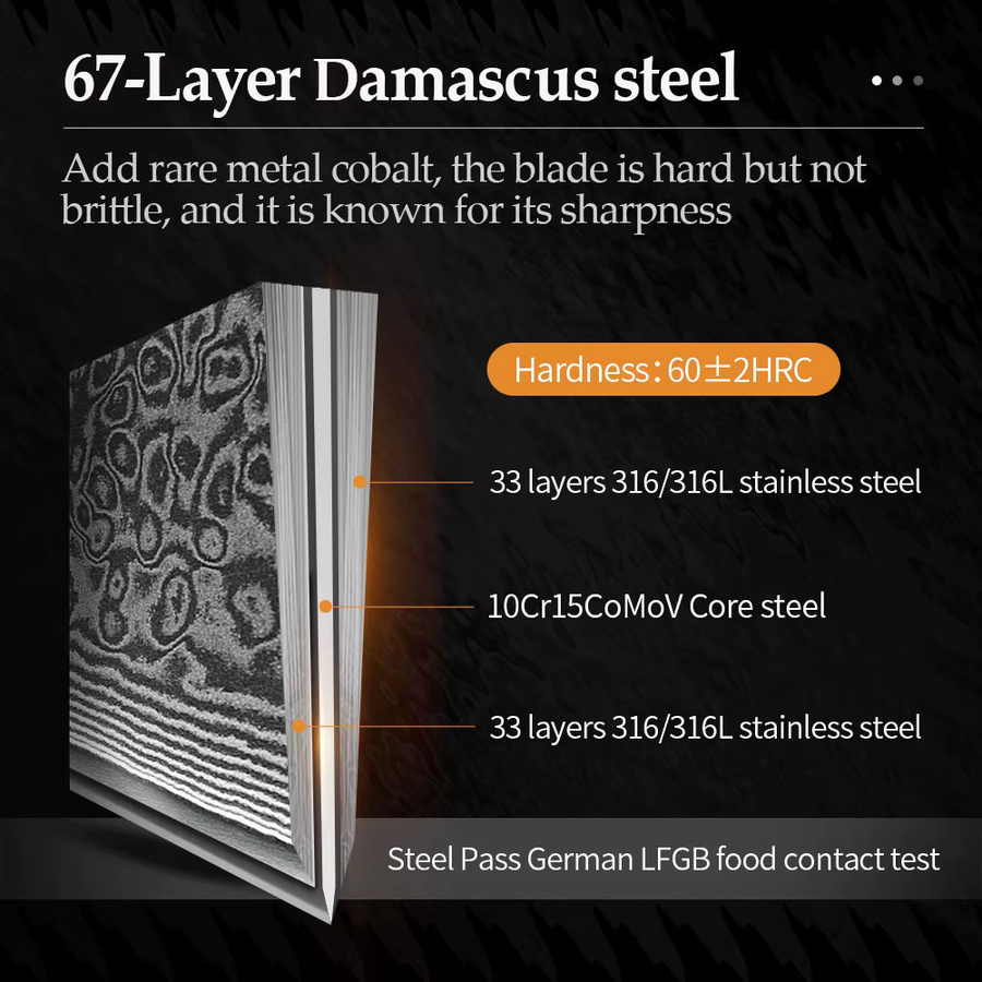 XINZUO Damaststahl Küchenmesser-Set mit Palisandergriff, Farbe: Silber - Bild 2