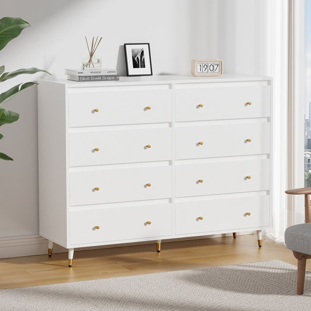 Hiazurm 8-Schubladen-Kommode in Weiß für Schlafzimmer und Wohnzimmer - Bild 1