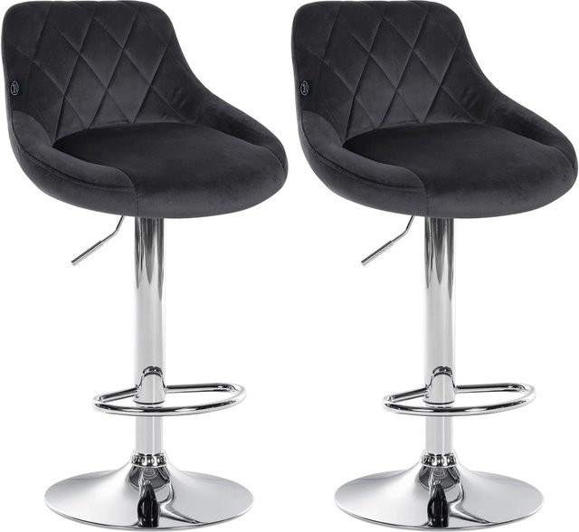 2er Set DELUKE Barhocker FALON aus Samt in Dunkelgrau mit silbernem Gestell, drehbar mit Lehne, B/T/H: 46 x 49 x 83 cm - Bild 1