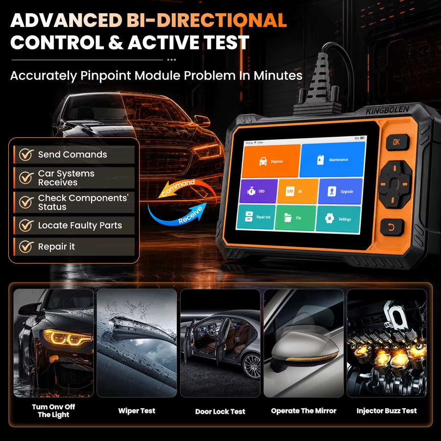 KINGBOLEN S6 PRO OBD2-Scanner in Schwarz mit Vollsystem-Diagnose, 20 Reset-Funktionen, CANFD-Unterstützung und bidirektionaler Steuerung - Bild 3