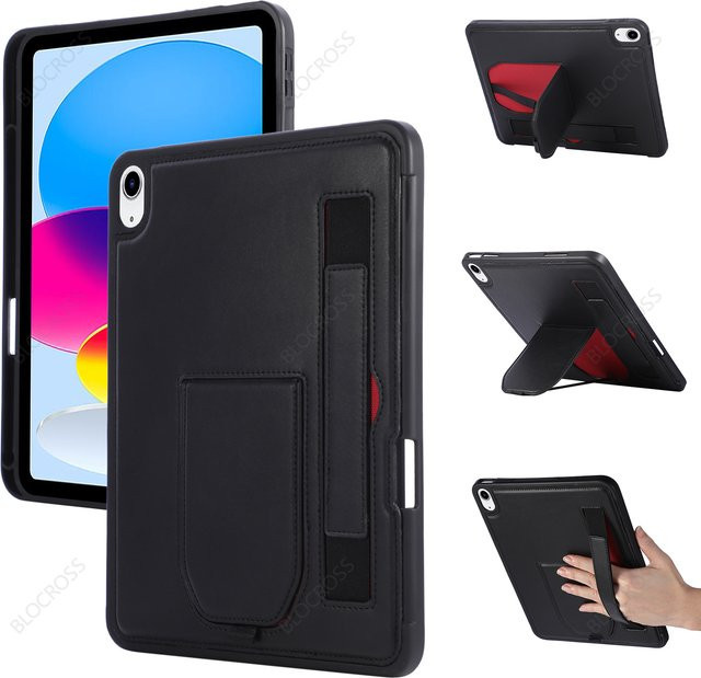 BLOCROSS Luxus-Ledertasche mit Wrist Band und Stand Cover für iPad Pro, Air und Mini in Schwarz oder Grau - Bild 1