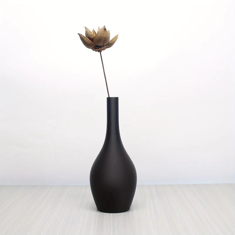 Elegante Keramikvase im Bohemian-Stil für Schnittblumen und Trockenvase, Schwarz, bauchig und unregelmäßig geformt - Bild 2