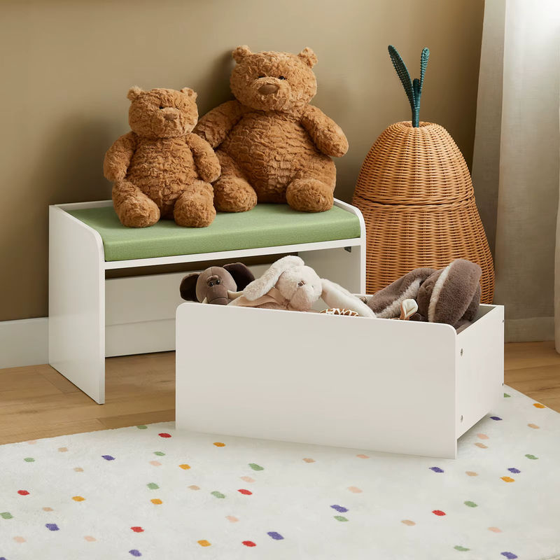 SoBuy Kinder Spielzeugtruhe KMB80-W als Aufbewahrungsbox und Schuhbank in Weiß oder Grün mit Rollen, B/T/H: 60 x 34 x 35 cm - Bild 3