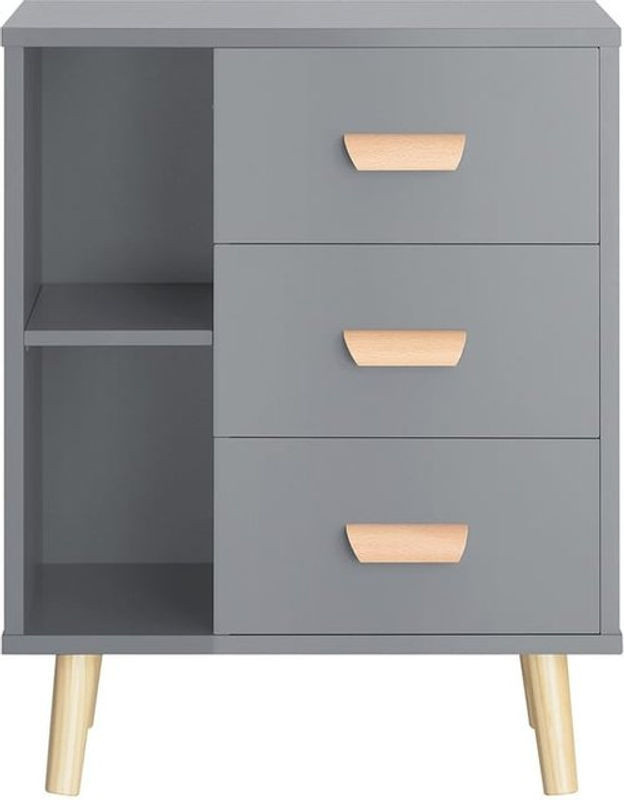 SoBuy Nachttisch Modern in Grau mit 3 Schubladen aus Kiefer Holzwerkstoff B/T/H: 48 x 40 x 60 cm - Bild 1