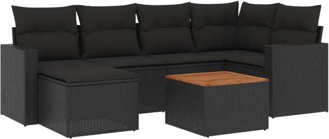 vidaXL 7-teilige Garten-Sofagarnitur in L-Form aus schwarzem Poly-Rattan mit Kissen und pulverbeschichtetem Stahlgestell - Bild 1