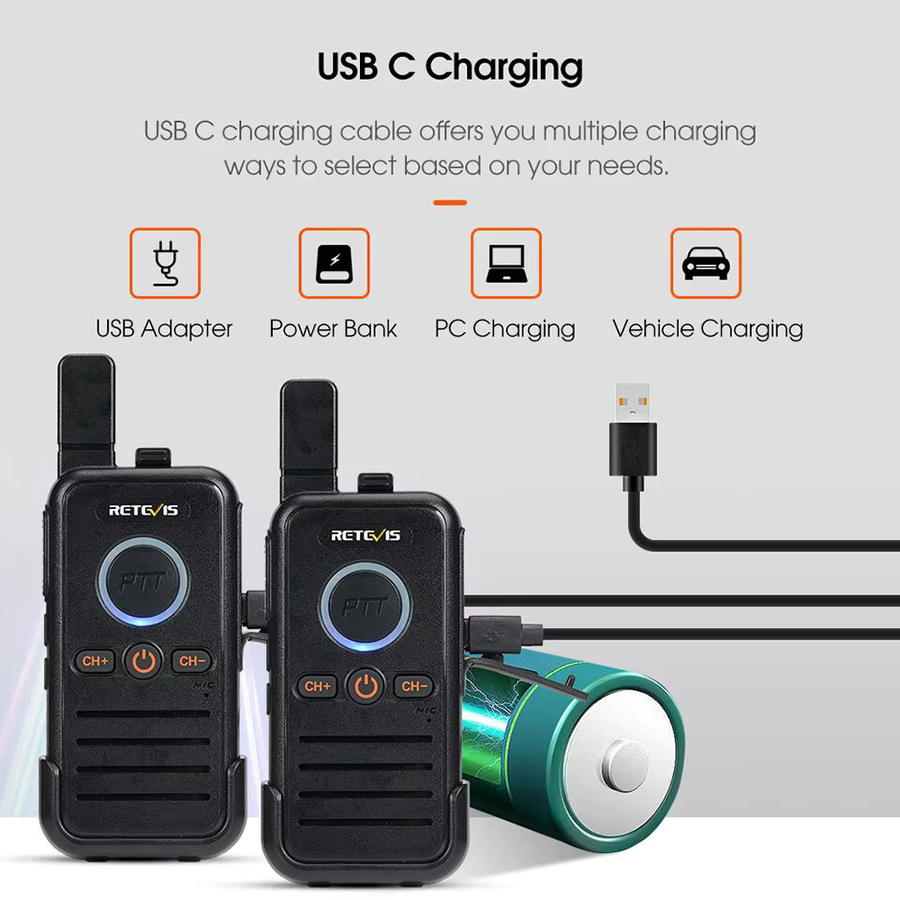 Retevis RB645 Walkie Talkie PMR446 mit Dual PTT und USB-C Anschluss in Schwarz - Bild 4