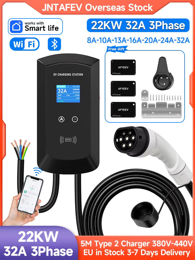 JNTAFEV Elektroauto-Ladegerät 22KW 32A Typ 2 Wallbox mit WLAN-App-Steuerung, Schwarz - Bild 7