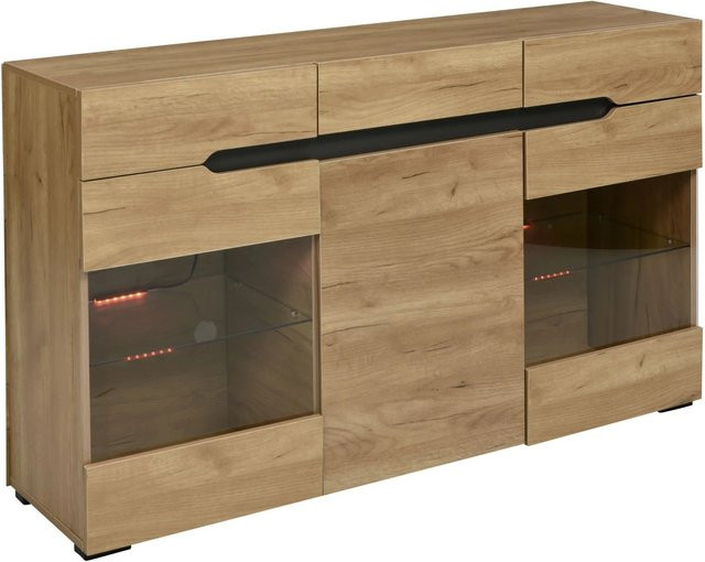 okwish Sideboard Schrank mit LED Beleuchtung in Braun, B/T/H: 140 x 35 x 80 cm - Bild 1