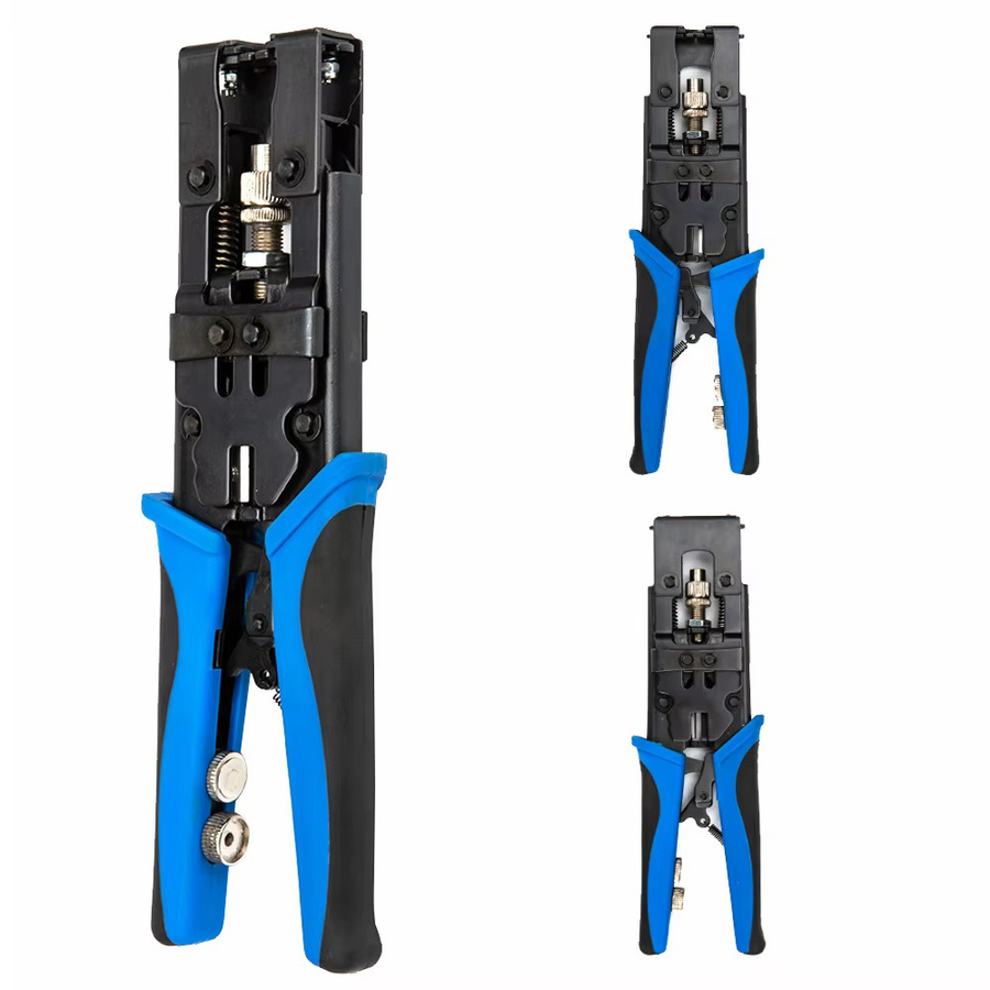 Kompressionszangen-Set für F/BNC/RCA-Stecker RG-58/59/62/6 (3C/4C/5C) mit Kabelabisolierer-Kit für CCTV-Kamera-Installationen in Blau - Bild 2