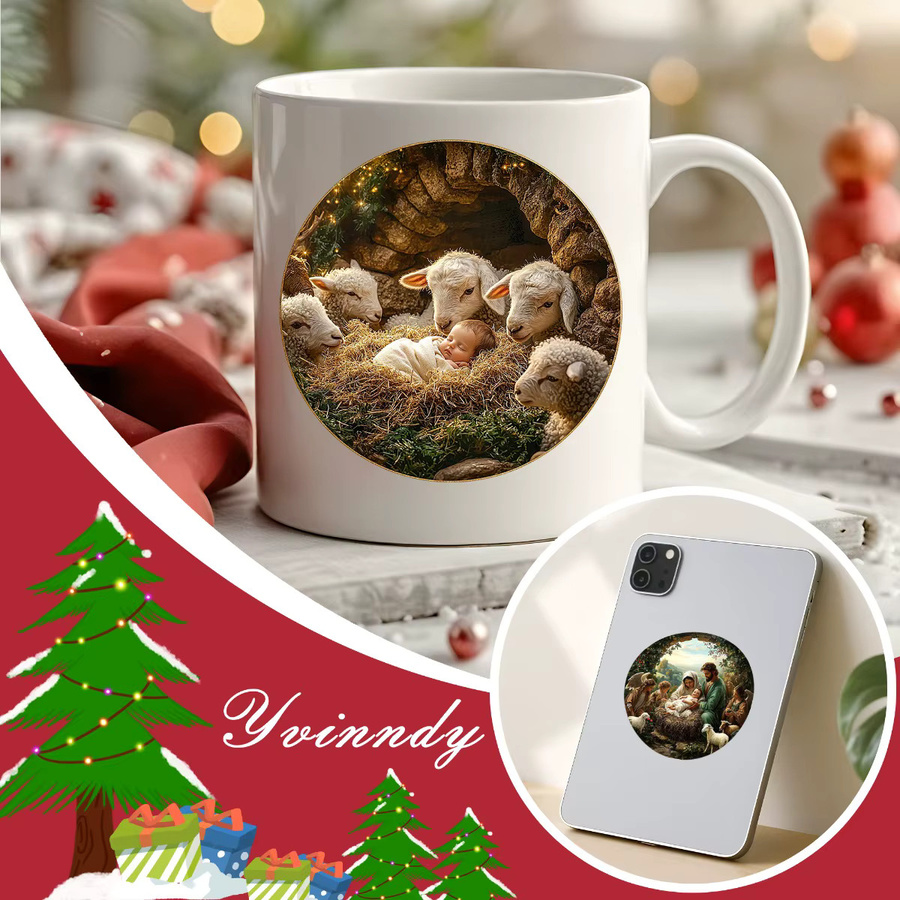 12er Set UV DTF Transferfolien Weihnachten Jesus Geboren Dekorative Tumbler-Umhüllung in Beige und Multicolour für DIY-Projekte - Bild 4