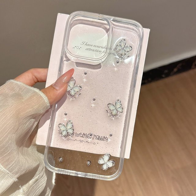 NUOCDE Schutzhülle mit 3D-Schmetterling-Glitzer-Design für iPhone 11 bis iPhone 16 Pro Max, transparent, stoßfeste Epoxy-Hülle im koreanischen Stil - Bild 1