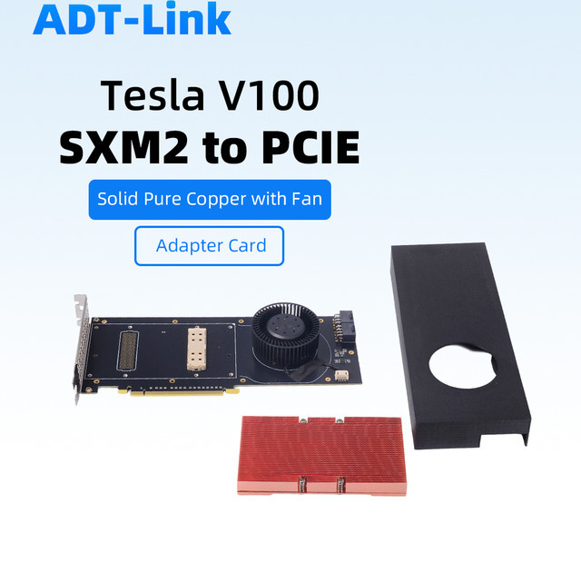 Nvidia Tesla V100 16GB 32GB GPU SXM2 zu PCIe Adapterkarte mit Kupfer-Kühlkörper und Lüfter 2. Generation in Schwarz - Bild 1