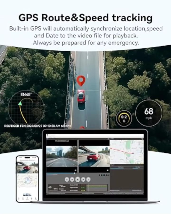 REDTIGER F7N PRO Dashcam 4K Videorekorder mit WLAN und GPS, STARVIS 2 Sensor für Nachtsicht, Schwarz - Bild 5