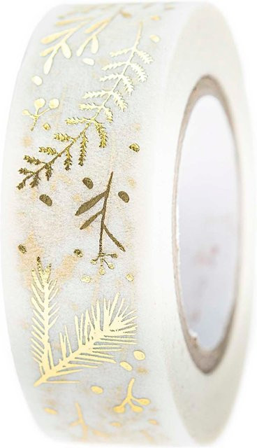 Rico Design Paper Poetry Washi Tape Nostalgic Christmas Zweige weiß-gold Breite: 1,5 cm, Länge: 10 m - Bild 1
