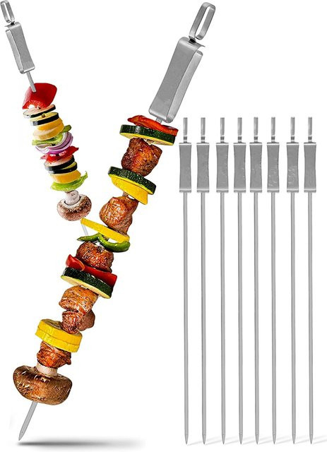 LMETJMA 8er-Pack Grillspieße aus Edelstahl in Silber mit Schiebestange für Kabobs - Bild 1