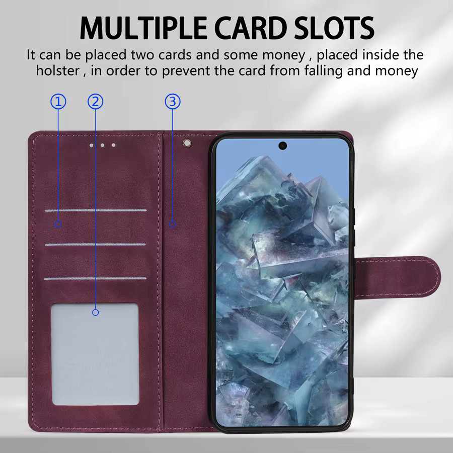 Lederne Brieftaschenhülle für Google Pixel 10a 10 Pro XL 9 8a 8 Pro 7 7a 6a mit Kartenfach, Fotorahmen und magnetischem Klappverschluss in Blau und Lila - Bild 2