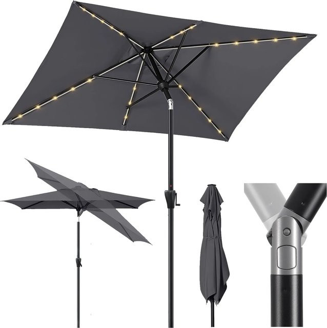 Sekey Sonnenschirm aus Aluminium mit LED Solar Beleuchtung und Polyester Bespannung, B/T/H: 210 x 140 x 227 cm - Bild 1