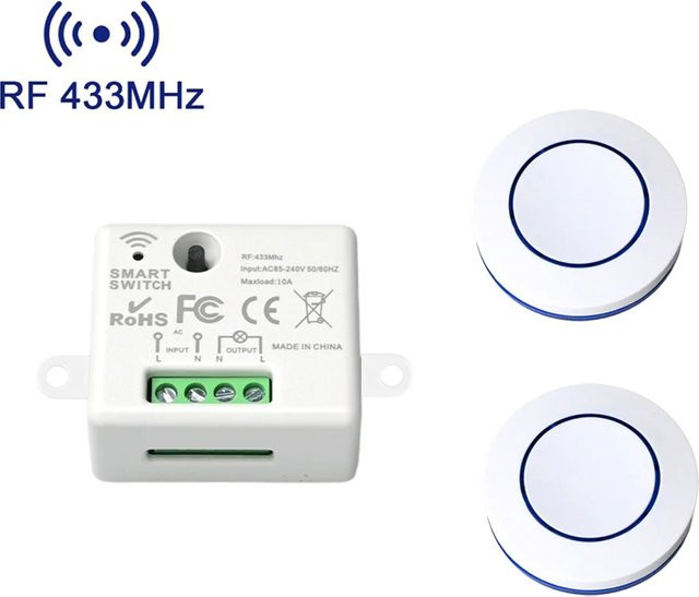 AXUS Mini Funk-Empfänger 433MHz mit runder drahtloser Fernbedienung und RF Sicherheitsschalter für LED Lampen, Weiß - Bild 1