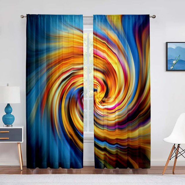 Super Six Transparentes Tüllvorhang mit Psychedelischem Hippie-Wirbel-Design in Cyanblau, Breite: 100 cm, Höhe: 250 cm - Bild 1