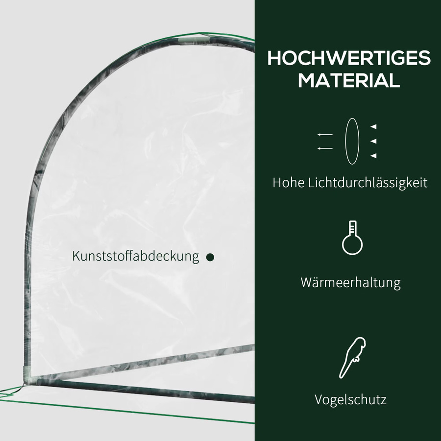 LOCAL Tunnel-Gewächshaus für den Garten mit Stahlrahmen und transparenter PVC-Abdeckung, B/T/H: 200 x 100 x 80 cm - Bild 3